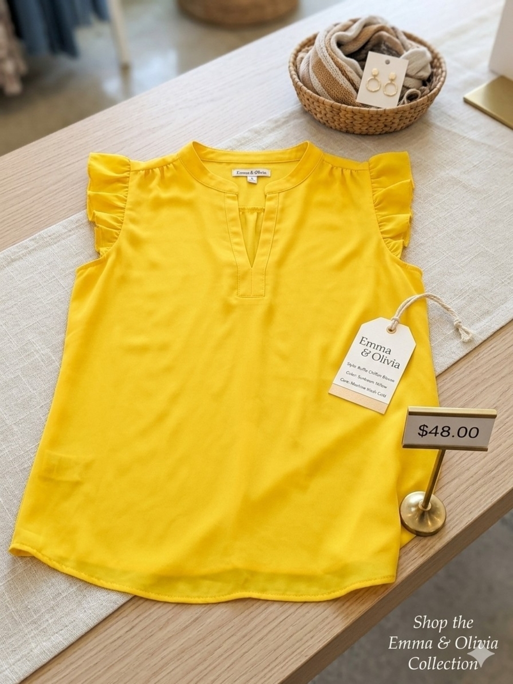 Emma & Olivia Yellow Ruffle-Sleeve Camisole
